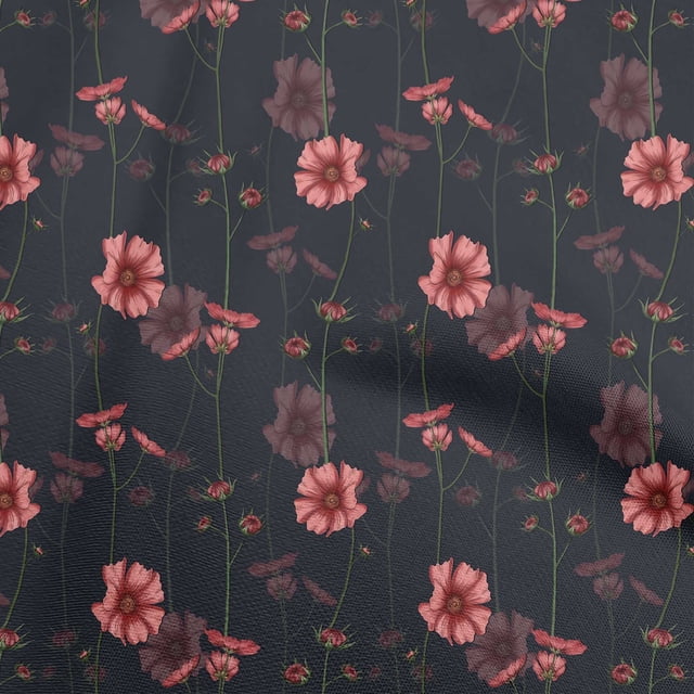 oneOone Cotton Poplin Red Fabric Floral Retro Craft Projects Decor Fabric Printed By The Yard 56 Inch Wide