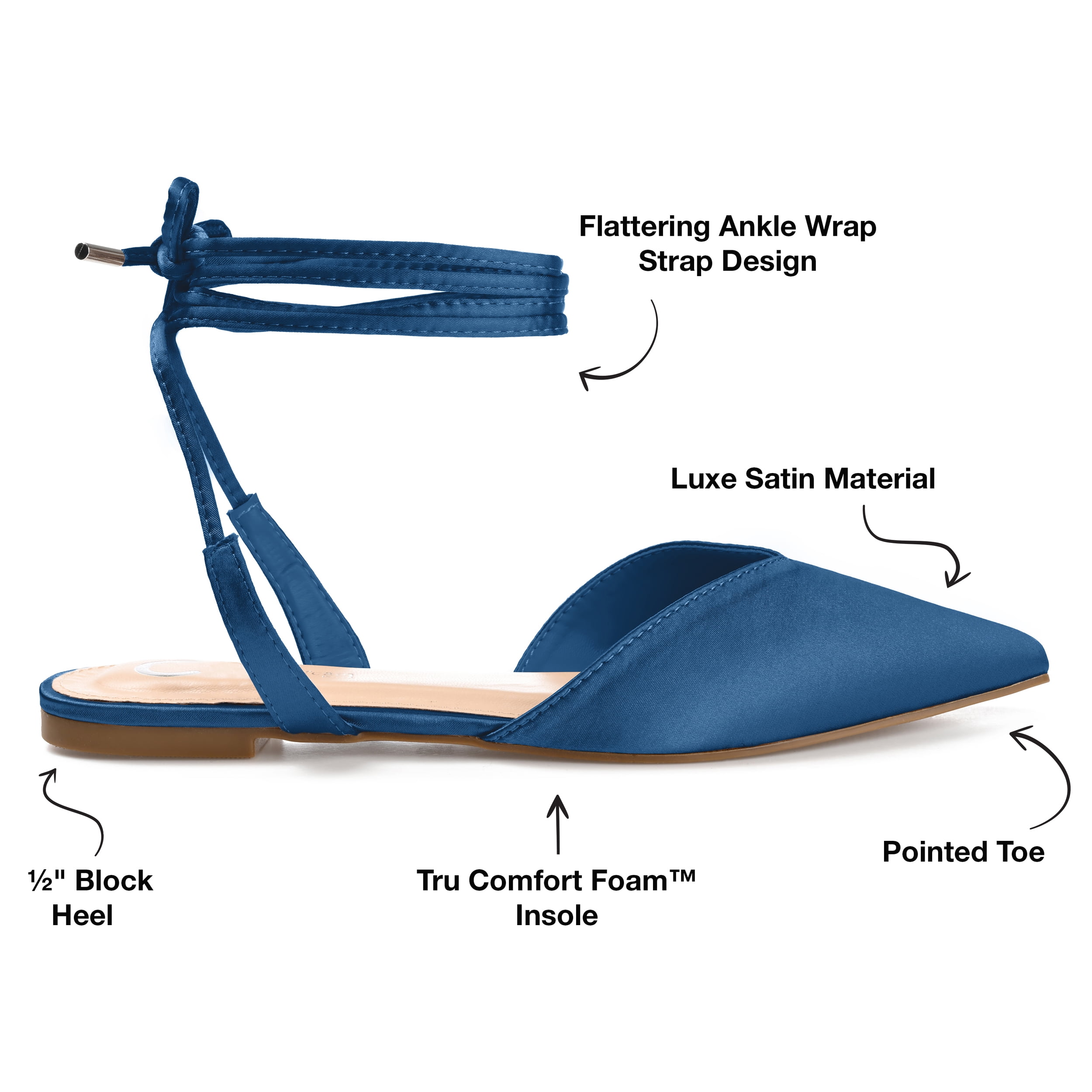Journee Womens Theia Tie Up Pointed Toe Ballet Flats