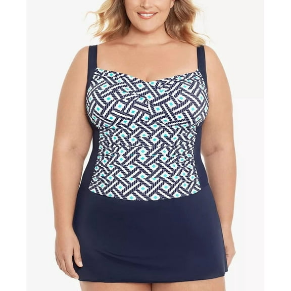 Swim Solutions Women's Plus Size Swim Dress Twist-Front Navy