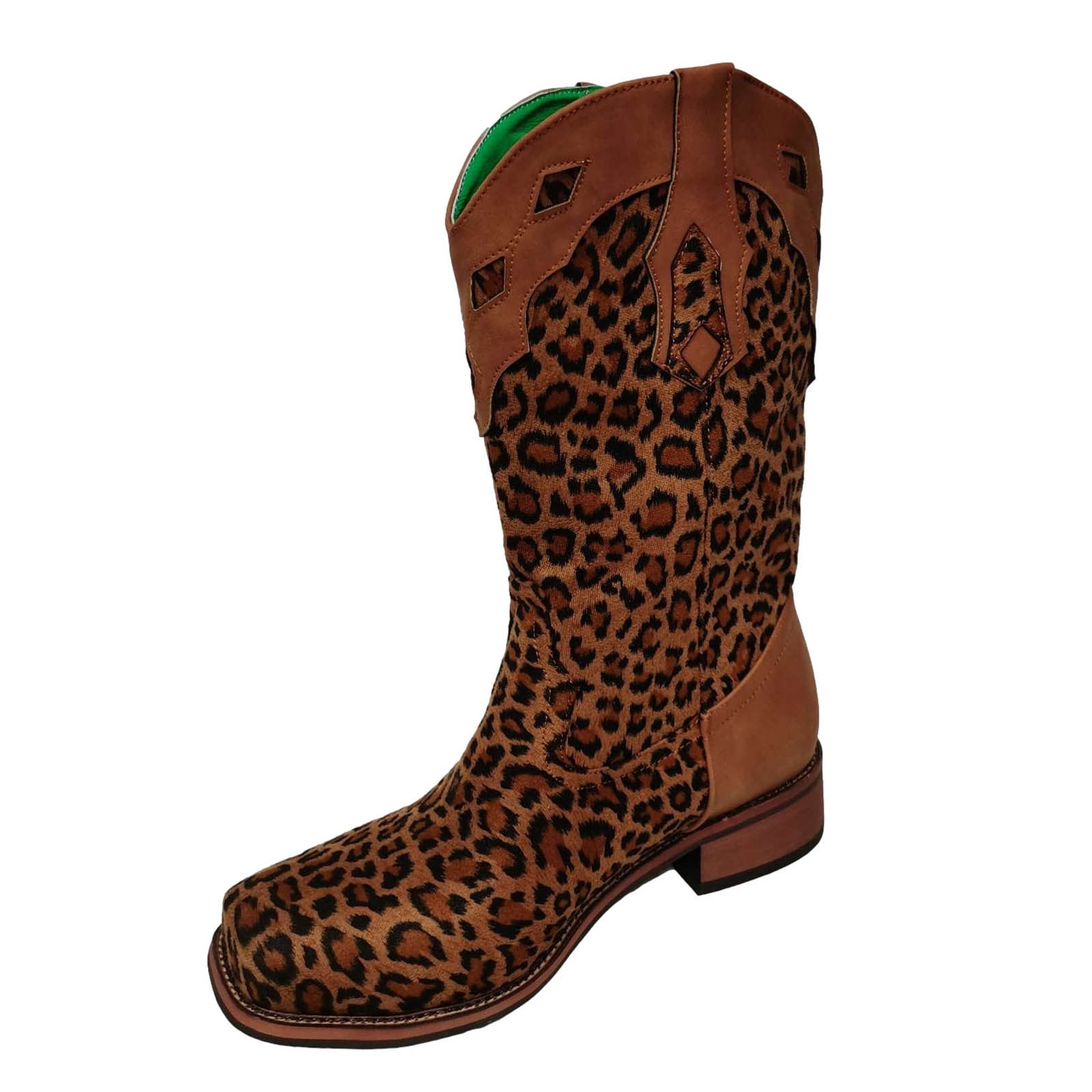 leopard print square toe boots