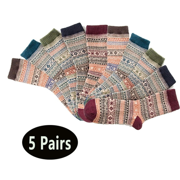 5 Pairs  Womens Wool Socks Winter Ethnic Style Warm Socks Soft  Hiking Athletic Socks Gifts for Women