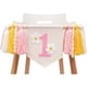thumbnail image 5 of Primer cumpleaños Silla Alta con Collar | Banderas de fiesta de tela rosa | Fondo de foto del primer cumpleaños, decoración de serpentinas | Tejido preensamblado y hecho a mano | Elegante pancarta, 5 of 6