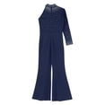 thumbnail image 4 of Yartina Kids Girls Rhinestone Romper Single Long Sleeve Wide Leg Pants Jumpsuit Party Dance Playsuit Navy Blue 12, 4 of 5