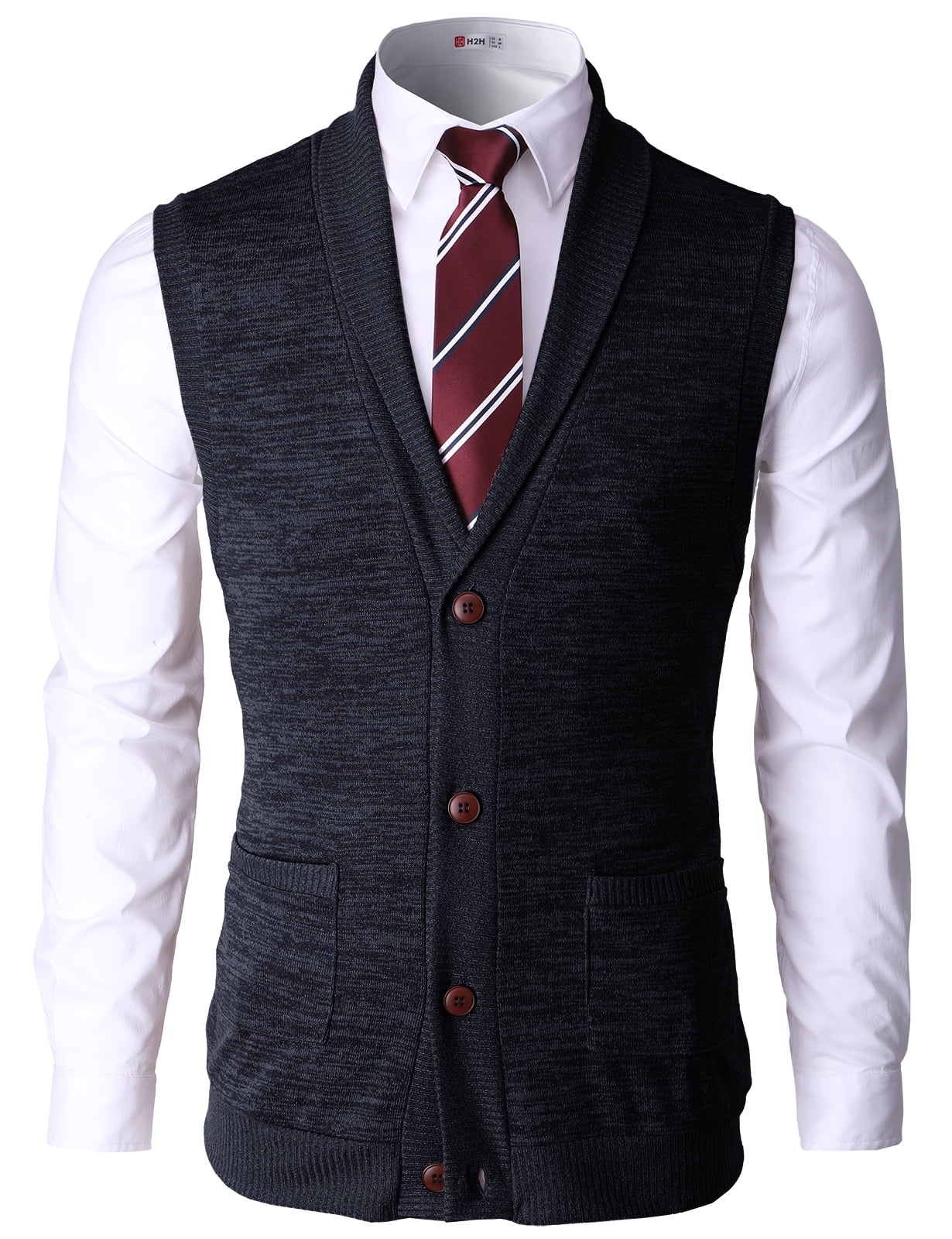 H2H Mens Casual Basic Shawl Collar Knitted Slim Fit Vest with Ribbing ...