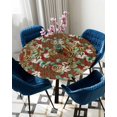 thumbnail image 5 of Red Christmas Table Cloth, Round Fitted Tablecloths with Elastic Edge, Xmas Botanical Pinecone Eucalyptus Leaves Wipeable Waterproof Table Cover for Kitchen Wedding 36-44 Inches, 5 of 6
