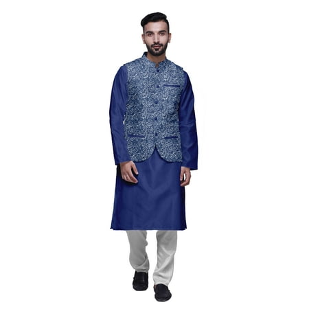 

Atasi Kurta Solid Churidar Pajama & Printed Nehru Jacket Set For Mens Party Wear