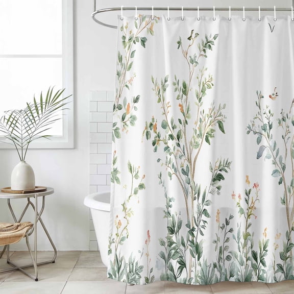 Sage Green Trees Waterproof Fabric Shower Curtain,Green Eucalyptus Leaves Waterproof Fabric Shower Curtain for Bathroom Curtains Bathtubs Hotel Washable Shower Curtains with 12 Hooks Extra Long 72x96