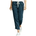 thumbnail image 2 of Leesechin Cargo Pants for Women casual drawstring elastic waist cotton linen nine-quarter Trousers on Clearance, 2 of 6