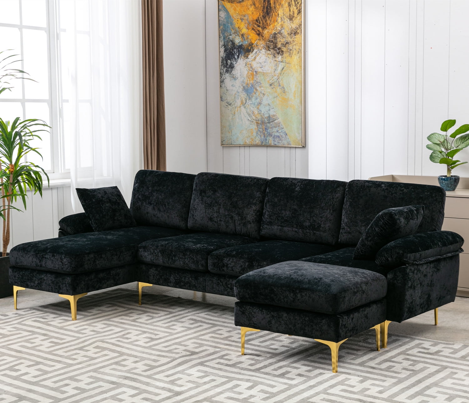 Ushaped Sectional Sofa Set with Removable Ottoman, Modern Modular Sofa