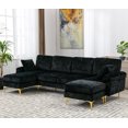 thumbnail image 1 of U-shaped Sectional Sofa Set with Removable Ottoman, Modern Modular Sofa Couch with 2 Pillows and Padded Back Cushion for Living Room Bedroom Office, Black, 1 of 7