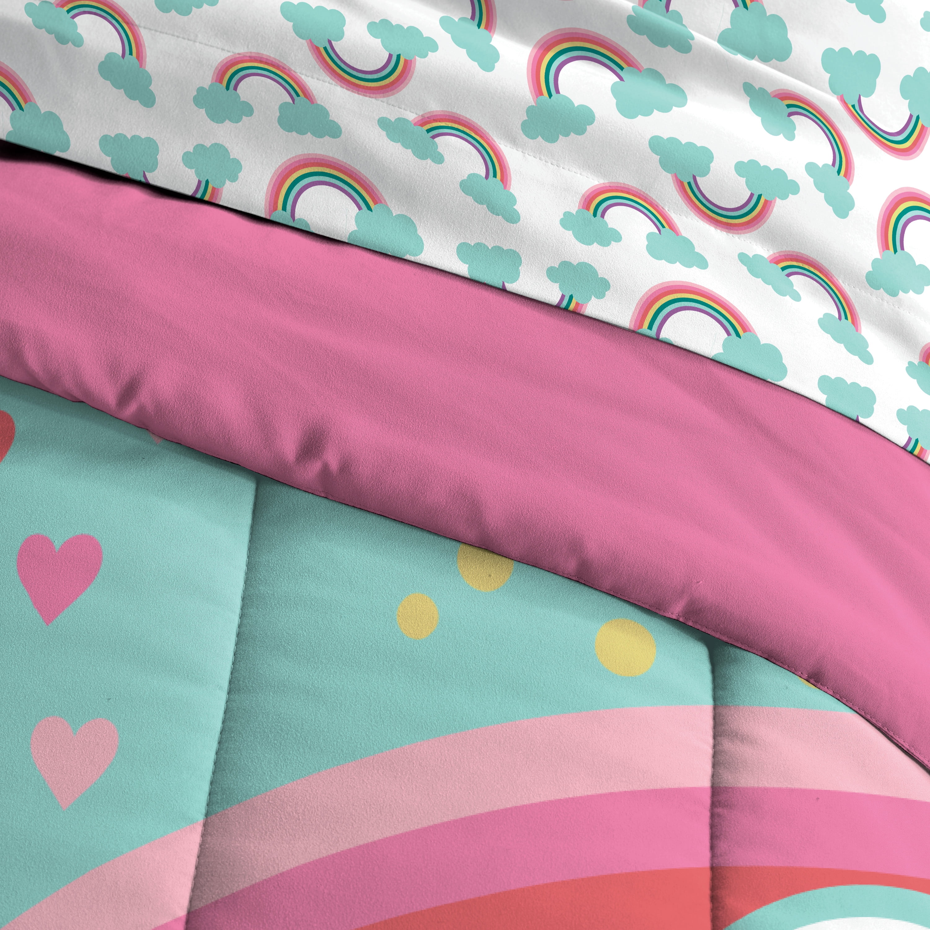 Dream Factory Rainbow Flare Twin 5 Piece Comforter Set, Polyester, Microfiber, Teal, Child, Female