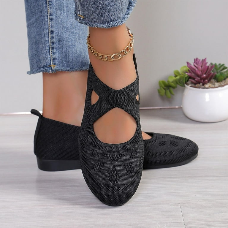 Luxalzxs Women's Woven Fashion Breathable Knit Flat Shoes