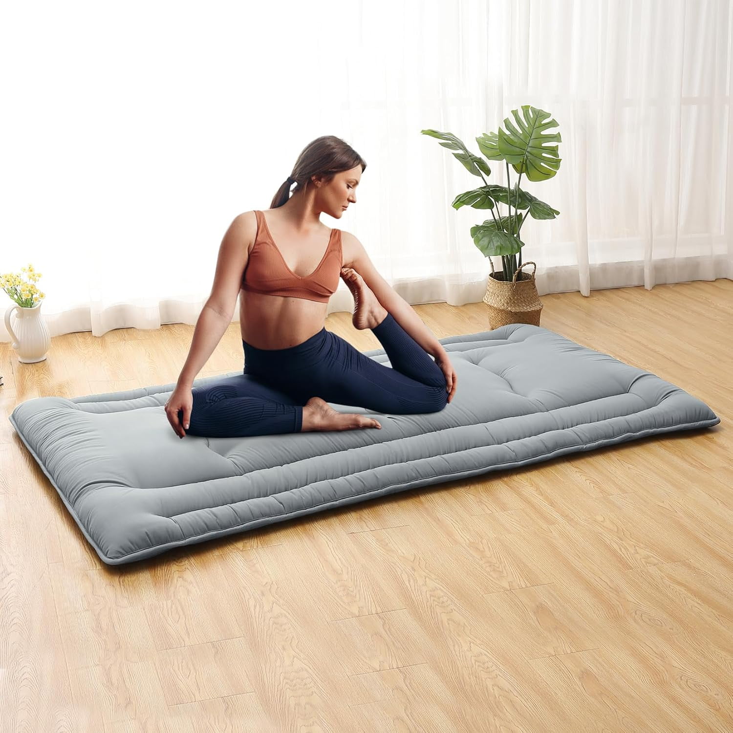 Futon Mattress Twin/Full Size, Japanese Floor Mattress Foldable Sleeping Mattress, Roll Up Floor Bed Mattress for Easy Storage, Tatami Mat Japanese Floor Bed for Dorm Camping