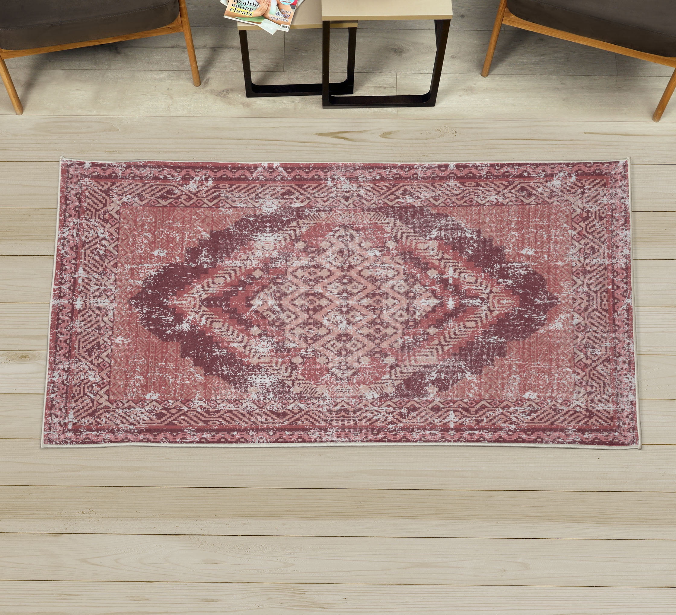 Rustic Decorative Rug, Warm Ethnic Colors of Abstract Geometric Tribal ...