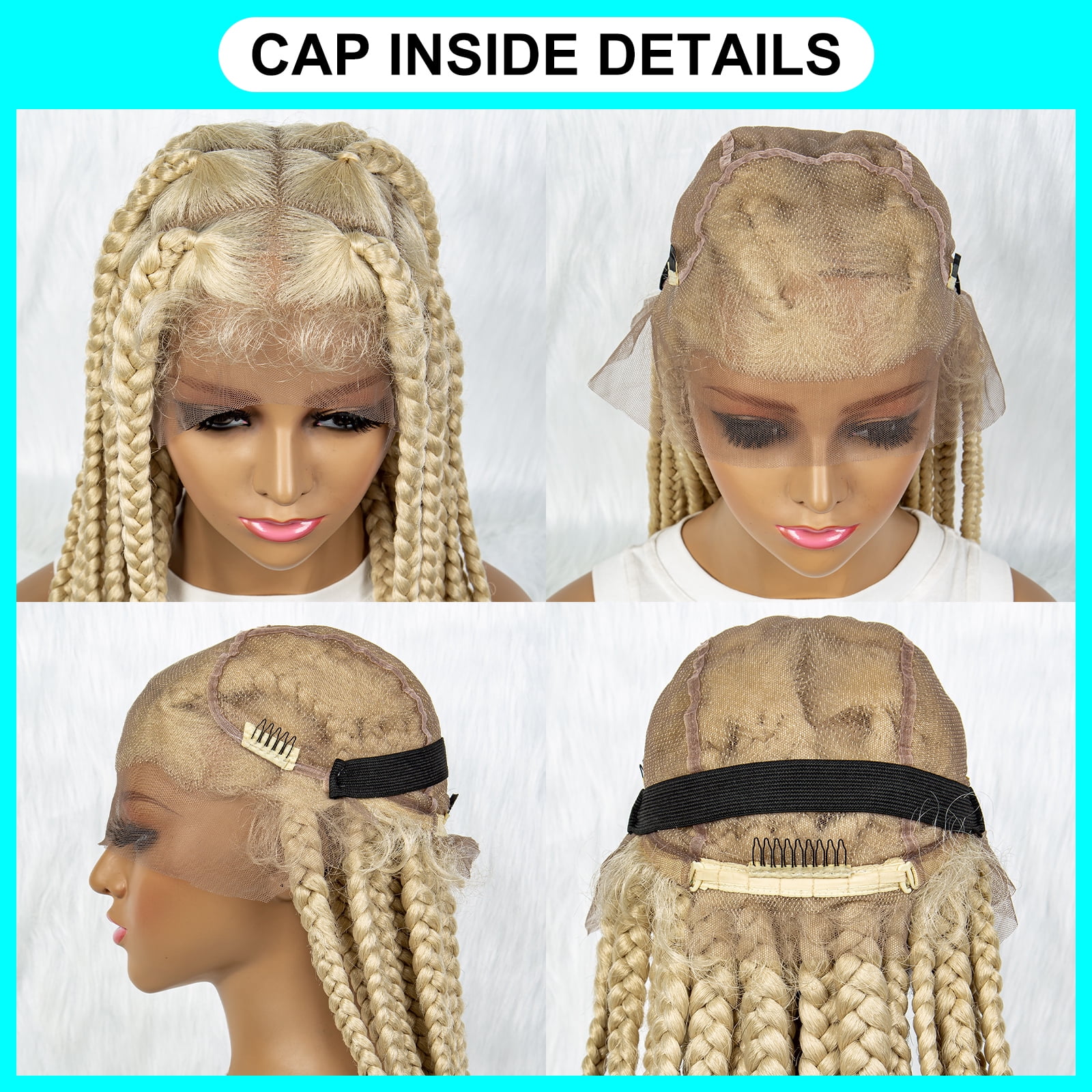 Blonde 613 Color Braided Wigs for Black Women Transparent HD Full Lace Square Knotless Box Braided Wigs Twist Cornrow Braids Synthetic Lace Front Wigs with Baby Hair Handmade Faux Locs Wig 36 inches