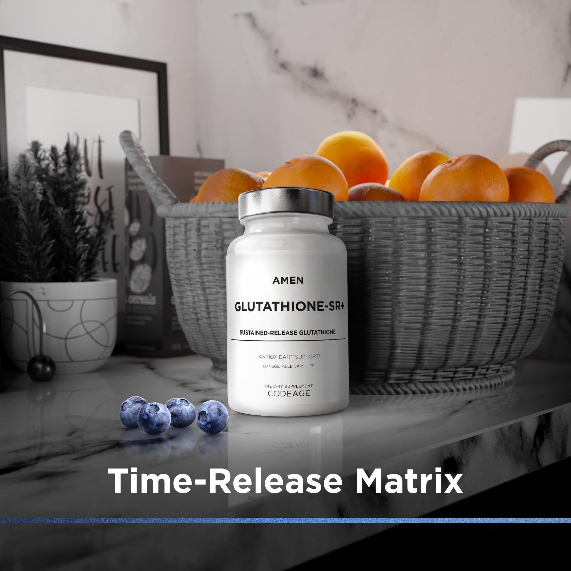Amen Glutathione-SR+ Advanced Sustained-Release Supplement - 2-Month Supply - Reduced L-Glutathione - Galactomannans Fenugreek Seed - Time-Reduced Matrix - Non-GMO - 60 Capsules
