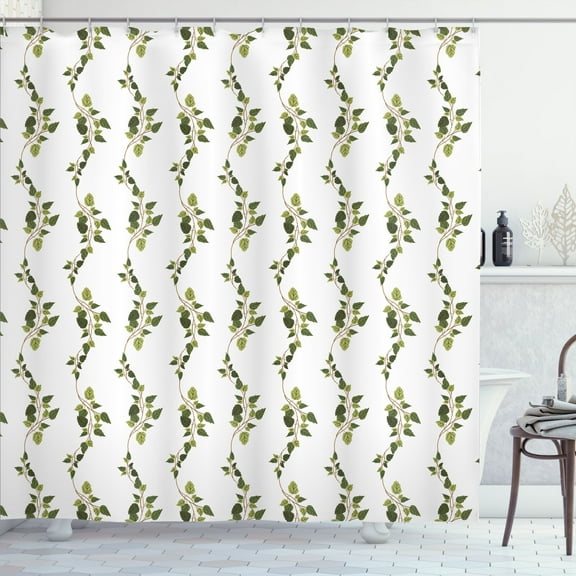 Ambesonne Floral Shower Curtain, Continuous Leaves Plain Back, 69"Wx75"L, Army Green White and Fawn