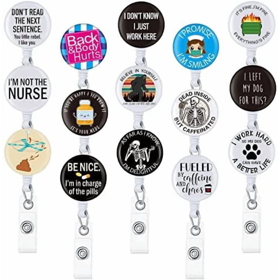 15 Pack Funny Badge Holder Retractable Reel Nurse Quote ID Clip Cute Nursing for Doctor Teacher Student Employee Office Medical Work Supplies