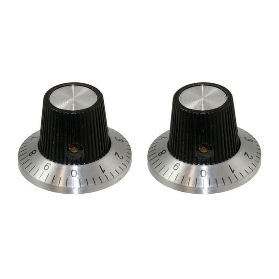 Guitar Radio Knobs (2) - BLACK WITH SILVER NUMBER RING, #PK-3257-023