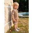 thumbnail image 5 of BemeyourBBs 2Pcs Toddler Baby Boy Summer Outfits Infant Baby Boys Summer Clothes Short Sleeve Lapel Collar Solid Color Jacquard Shirt Tops and Elastic Waist Shorts Set, 5 of 9