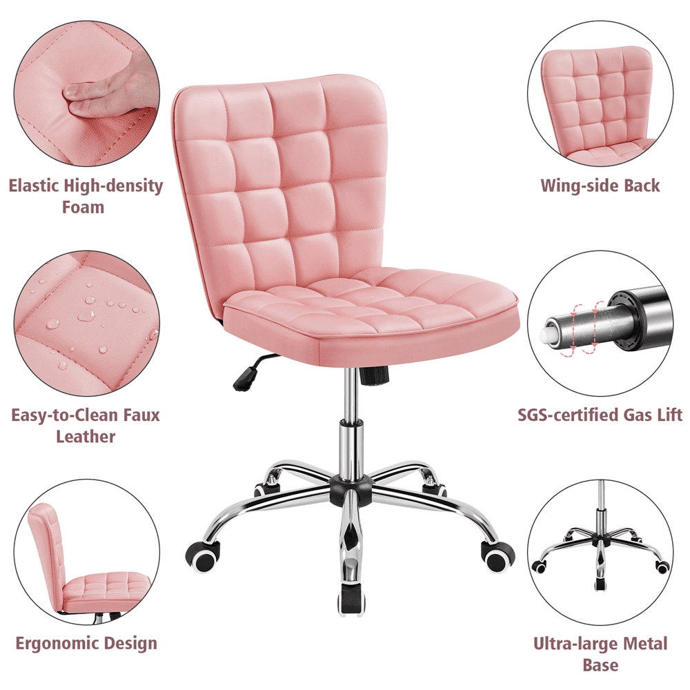 Alden Design Modern Tufted Faux leather Armless Desk Chair for Home Office, Pink