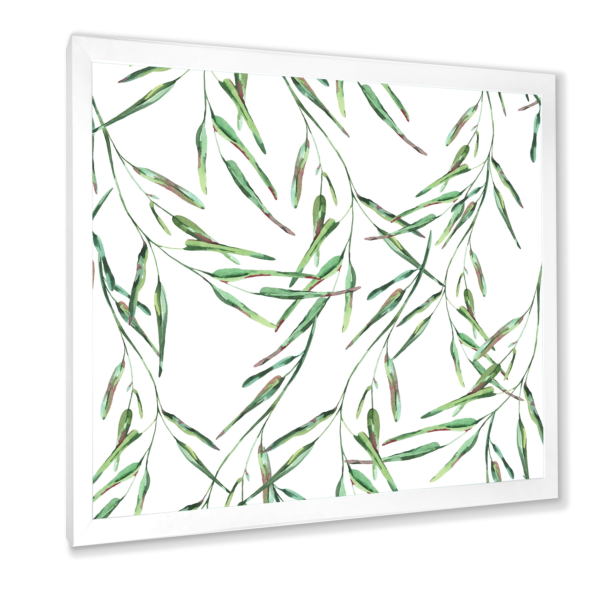 Designart 'Tropical Green Leaves On White In Summer Times II' Tropical Framed Art Print