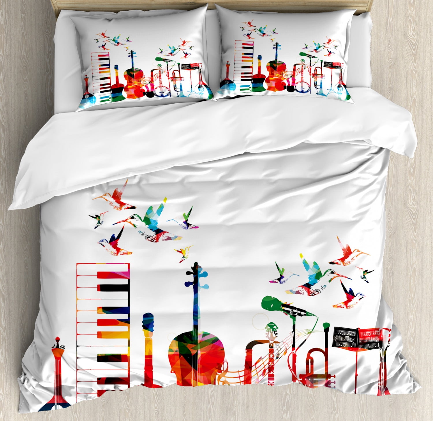 Music Duvet Cover Set Colorful Musical Instruments Keyboard