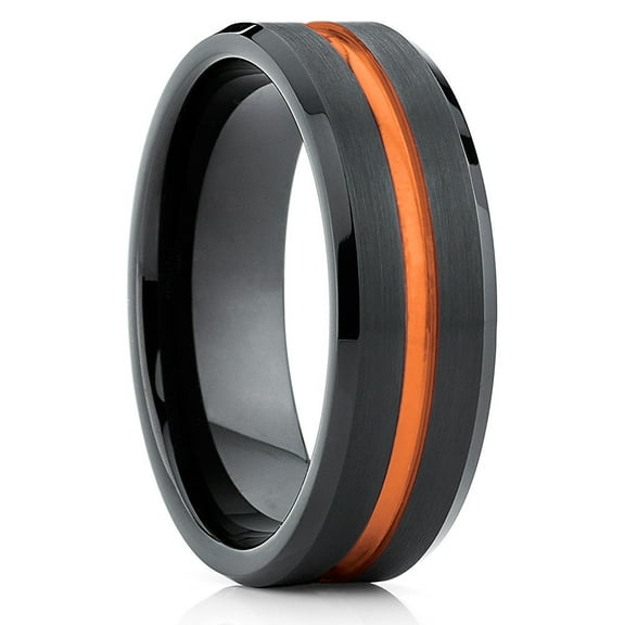 Orange Tungsten Ring,8mm Wedding Ring,Black Wedding Ring,Tungsten Carbide Ring,Engagement Ring,Comfort Fit Ring