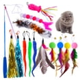 thumbnail image 1 of 14-Piece Interactive Cat Toy Set with 3-Section Telescopic Fishing Rod, Including Tassel & Feather Replacement Heads, Caterpillars, Furballs, Small Fish, Pearl Feather, Yellow Wool, and String Tease, 1 of 7
