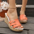 thumbnail image 2 of Rokment Women's Cork Footbed Wedge Dressy Slip on Sandals Fashion Casual Buckles Leather Platform Thick Sole Chunky High Heels Dress Summer Shoes for Ladies Orange Size 8, 2 of 8