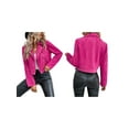 thumbnail image 3 of Women'S Cropped Zipper Long Sleeve Suede Faux Leather Blazer Jacket Autumn Fashion Outerwear Rose Red L, 3 of 7