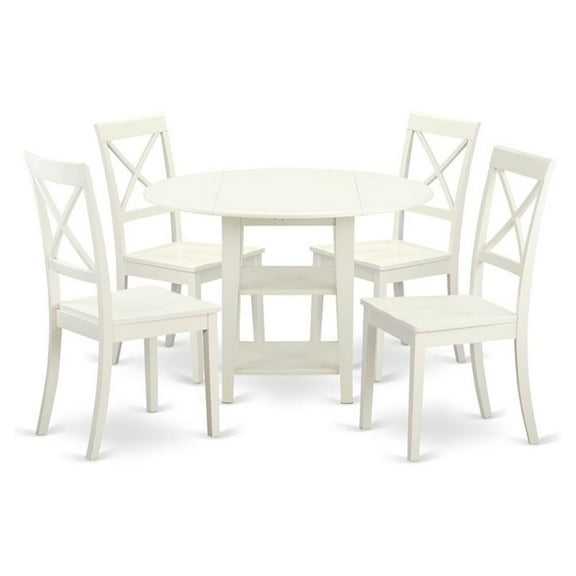 East West Furniture Sudbury 5-piece Wood Dining Room Set in Linen White