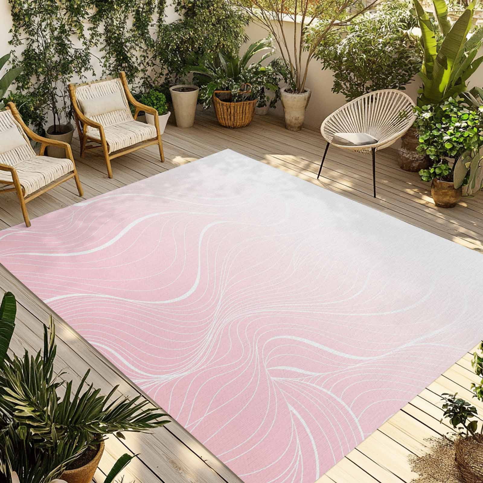 Outdoor Rug 3x5 ft Ombre Pink Stripes Outdoor Large Area Rug Non Slip Rubber Striped Lines Waves Front Door Mat RV Rug Camping Carpet Patio Outdoor Rugs for Backyard Balcony Deck Porch Indoor
