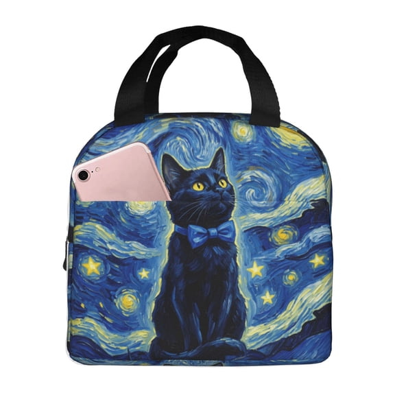 Cute Black Cat Insulated Lunch Bag Reusable Lunch Box Women Men,Cooler Thermal Meal Tote For Picnic Office Work