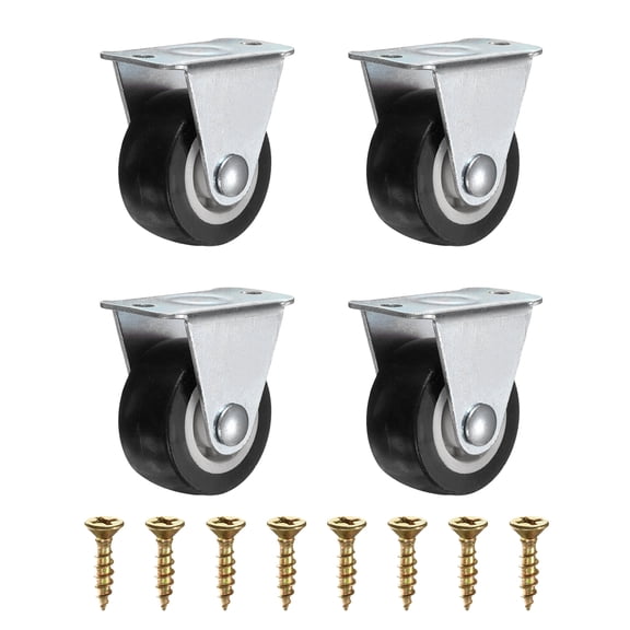 1.25 Inch Fixed Caster Wheels, No Bearing Small Non-Swivel Casters Wheels for Furniture Drawers Storage Bins DIY Project - 4Pcs (Black)