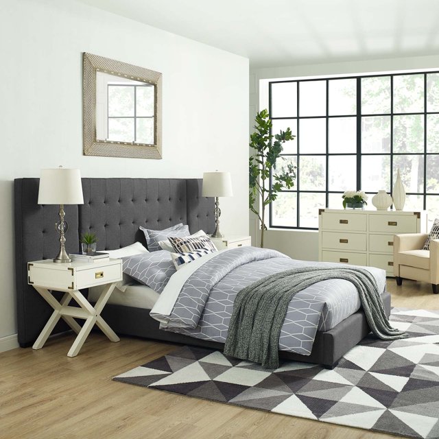 Modway Sierra Queen Performance Velvet Polyester Platform Bed in Gray