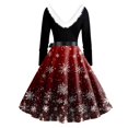 thumbnail image 4 of Christmas Dresses for Women Women's Casual And Fashionable Long Sleeved V-neck Print Matching Zipper Dress with Fur and Christmas Tree for Holiday Party,Deep Red,3XL, 4 of 4