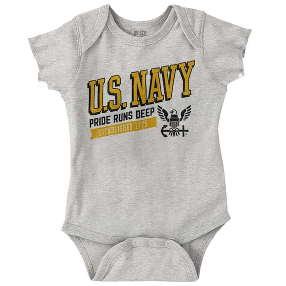 US Navy Logo Pride Runs Deep Est 1775 Romper Boys or Girls Infant Baby Brisco Brands 12M