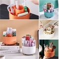 thumbnail image 4 of ABPETE Large Capacity Makeup Brush Holder,360° Rotating Makeup Organizer,5 Slot Makeup Brushes Cup,for Vanity Decor,Bathroom Countertops,Desk Storage Container,Cosmetic Display cases(Cream), 4 of 9