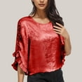 thumbnail image 2 of WCMZJ Womens 3/4 Length Sleeve Top Dressy Casual Ruffle Sleeve Crewneck Tops Solid Color Shirts Red 2XL, 2 of 7