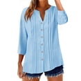 thumbnail image 2 of Xdegoge Blouses for Women V Neck Three Quarter Sleeve Casual Dressy Loose Fit Button Down Pintuck Detail Solid Lightweight Flowy Spring Summer Tops Shirts, 2 of 7
