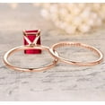 thumbnail image 2 of 2 Carat Ruby in 7x5mm Emerald Cut and Moissanite Diamond Engagement Bridal Wedding Ring Set in 10k Rose Gold, 2 of 3