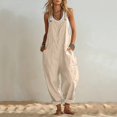 thumbnail image 2 of JFGHDG Women's Casual Loose Long Cotton Bib Overalls Baggy Linen Jumpsuits Rompers Wide Barrel Leg Pants with Side Pockets Beige L, 2 of 7