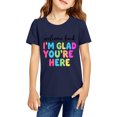 thumbnail image 2 of Sewkxo Girls Welcome Back to School Letter Graphic T Shirt Short Sleeve Crew Neck Cotton Casual Tee for Kids,Dark Blue 110, 2 of 4