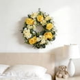 thumbnail image 4 of Spring Floral Wreath with Artificial Roses Hydrangeas, Durable Plastic Fabric Wreath for Front Door Decor, Vibrant White Pink Yellow Decoration for Home Photography Backdrop Party, 4 of 6