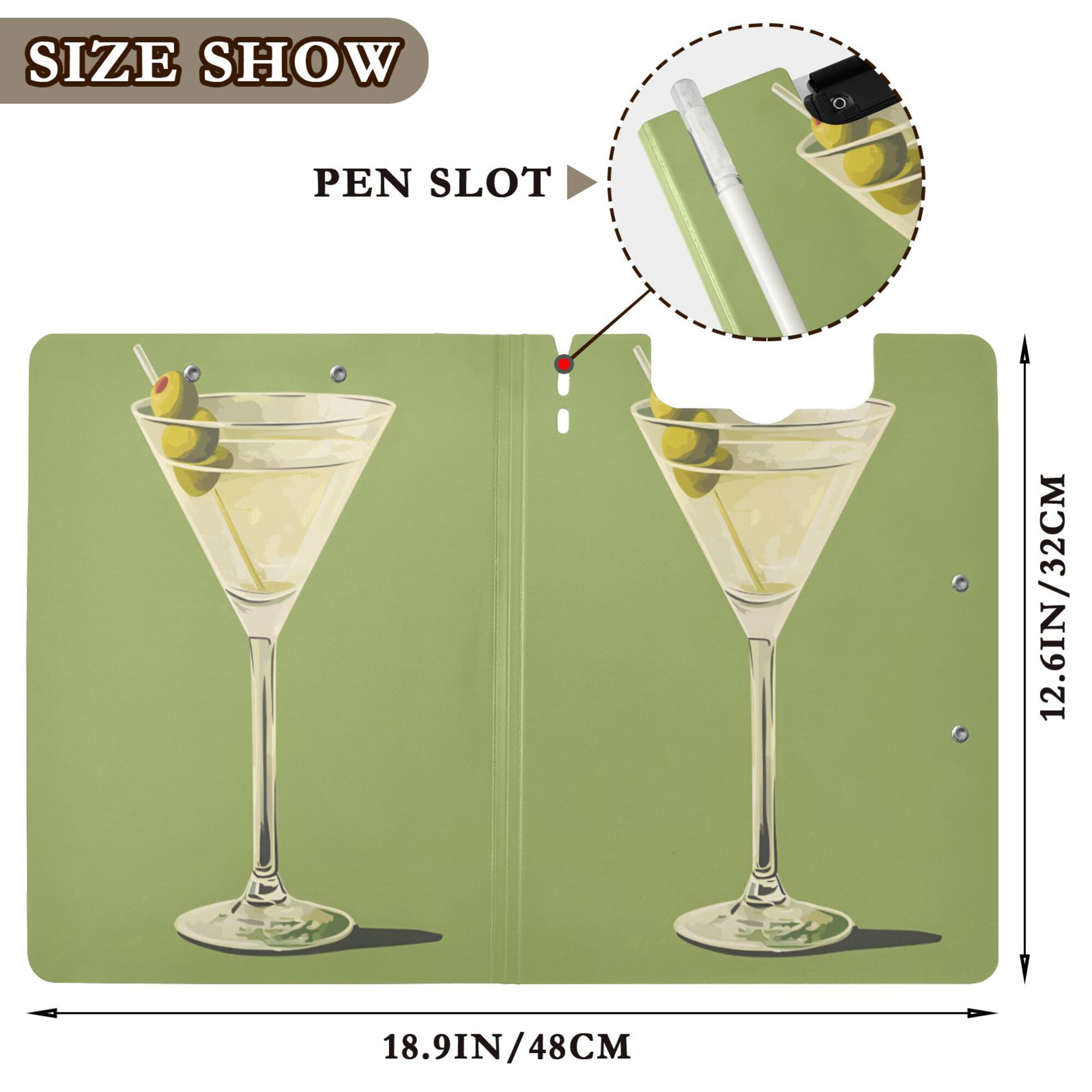 FORMRS A4 Clipboard Folder with Pen Holder Horizontal Foldable School Office Binder, Martini with Olive