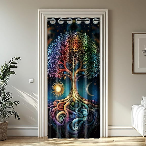 Tree of Life Door Curtain Doorway Bohemia Style Doorway Curtain Sun and Moon Room Divider Curtains Folding Doors Curtain