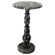 Natural Geo Hand-Crafted  Marble Round End Accent Table in Black