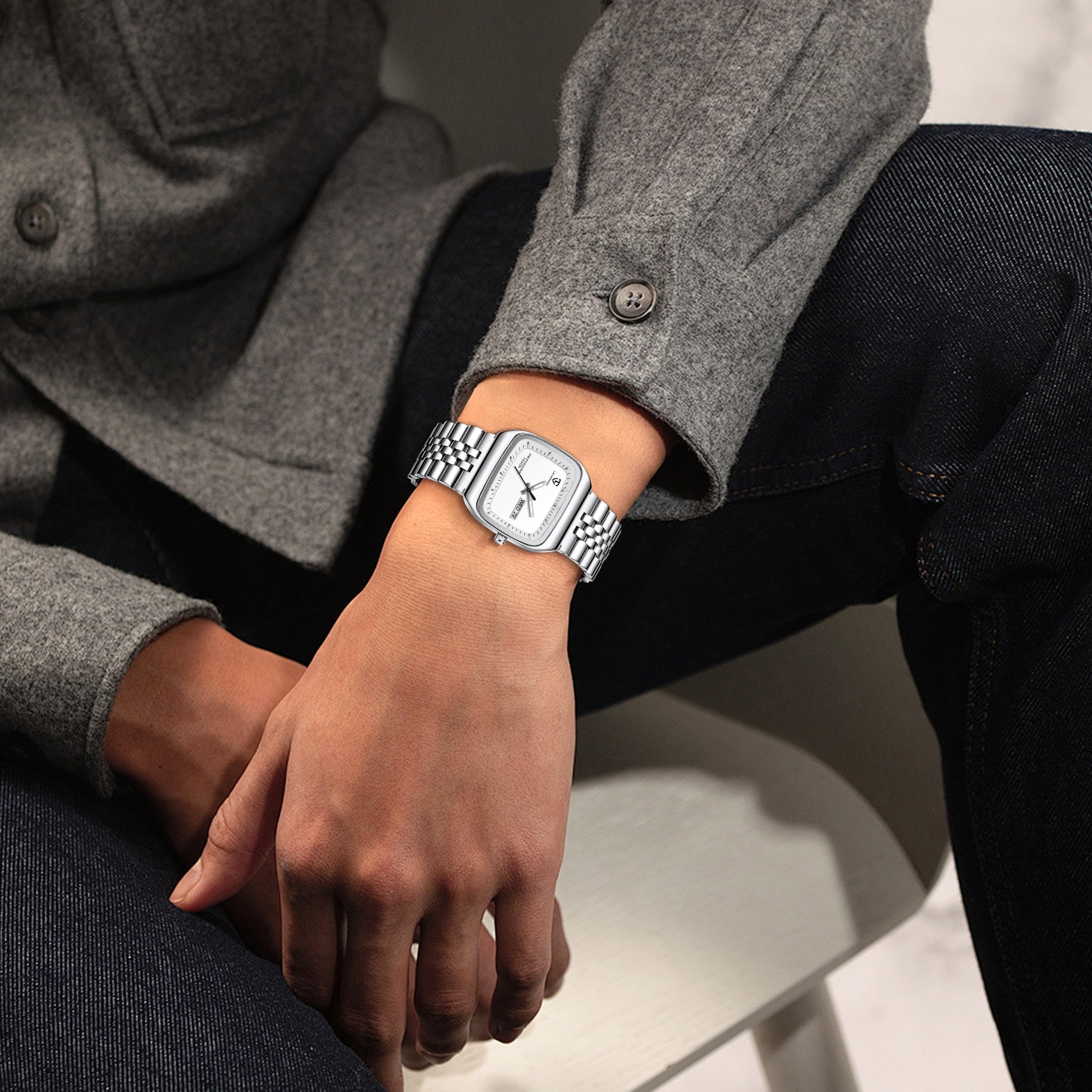 Watch for Men Luxury Casual Man Watches Waterproof Quartz Watch with Stainless Steel Strap,Rectangular Dial, Luminous Hands Birthday Gift for Men