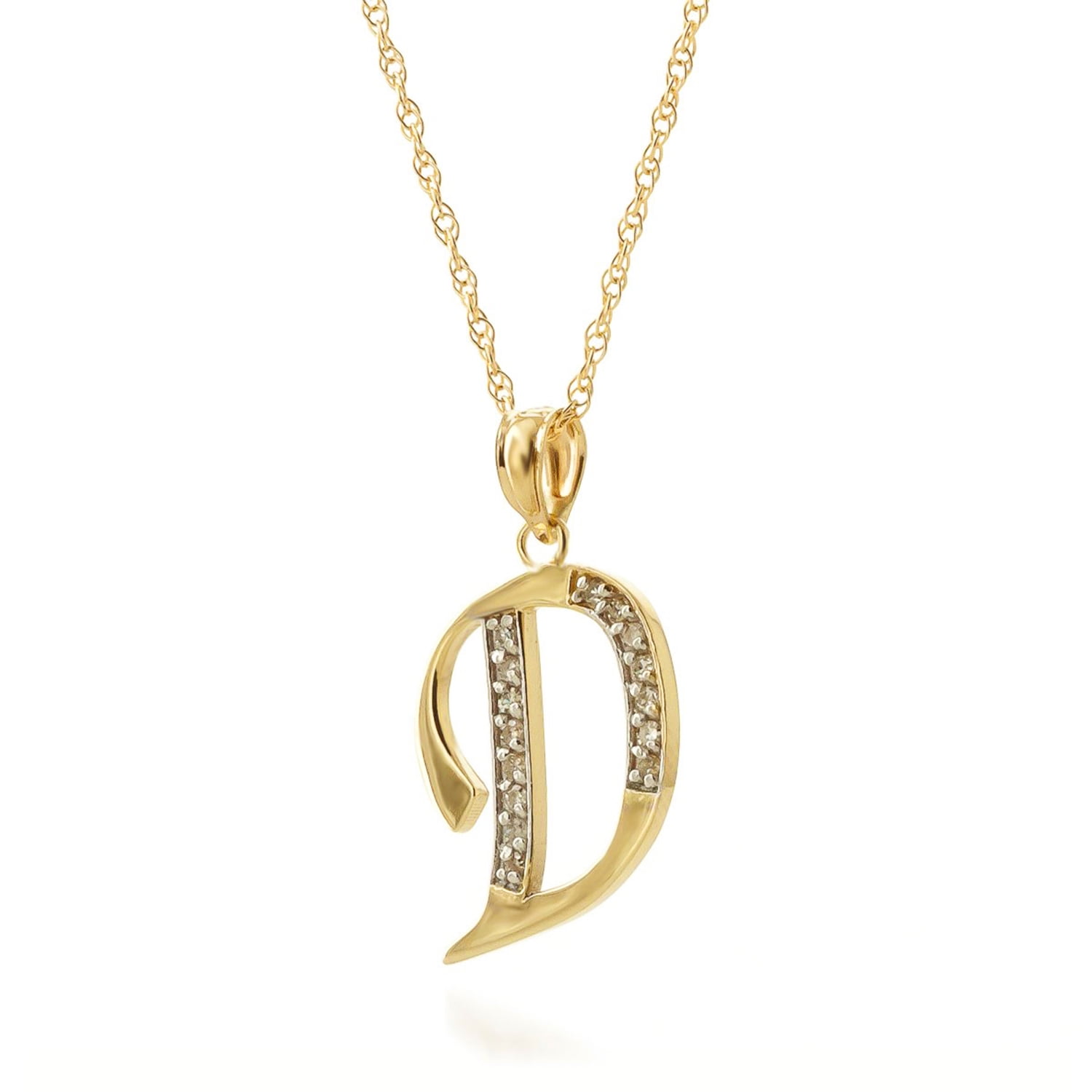 Galaxy Gold 14K Yellow Gold Natural Diamonds Initial "D" Pendant Necklace - April Birthstone - Strength & Brilliance - 16" to 24" - Fine Jewelry for Women